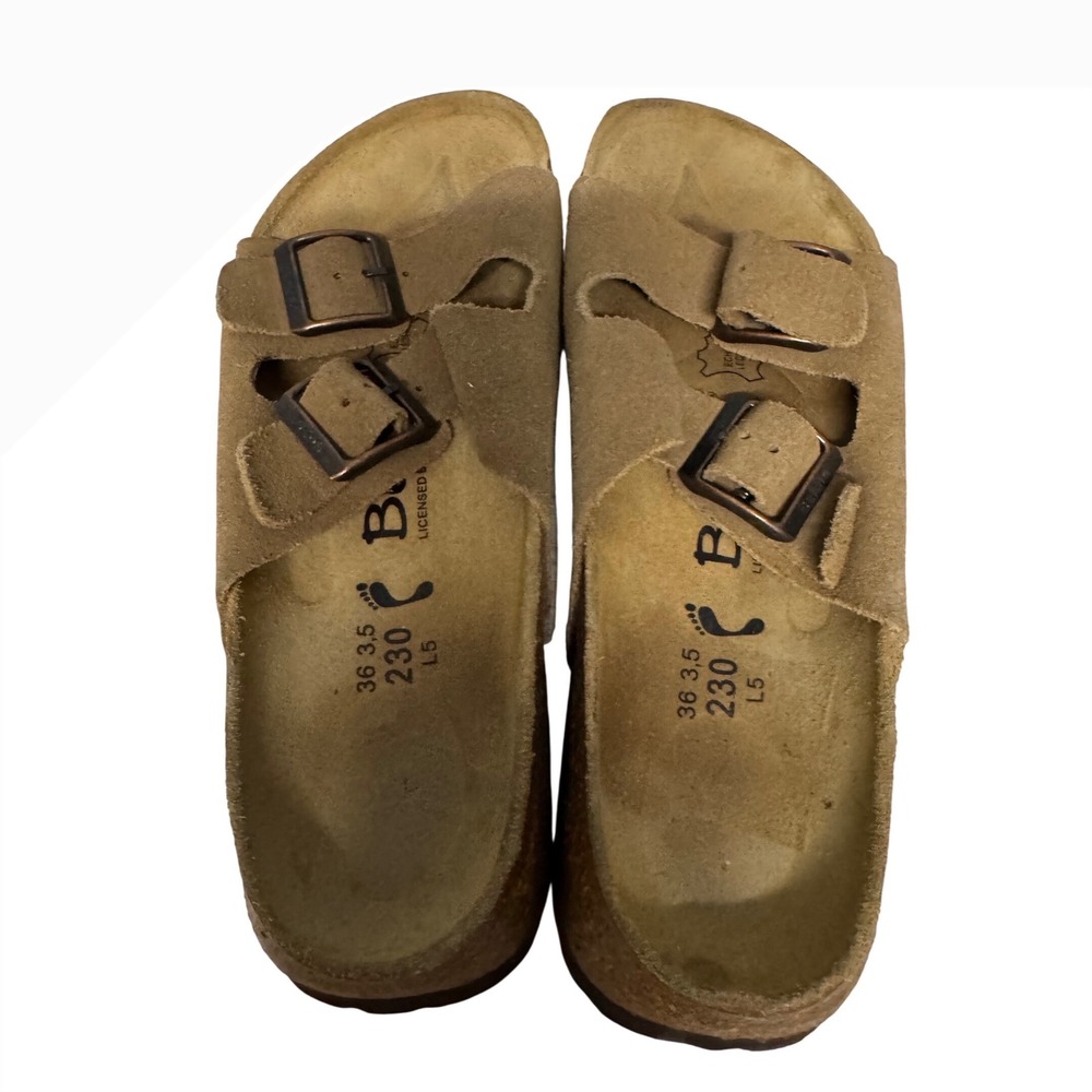 Betula‎ by Birkenstock Boogie Tan Suede Double Strap Slide Sandals Womens 36 L5
